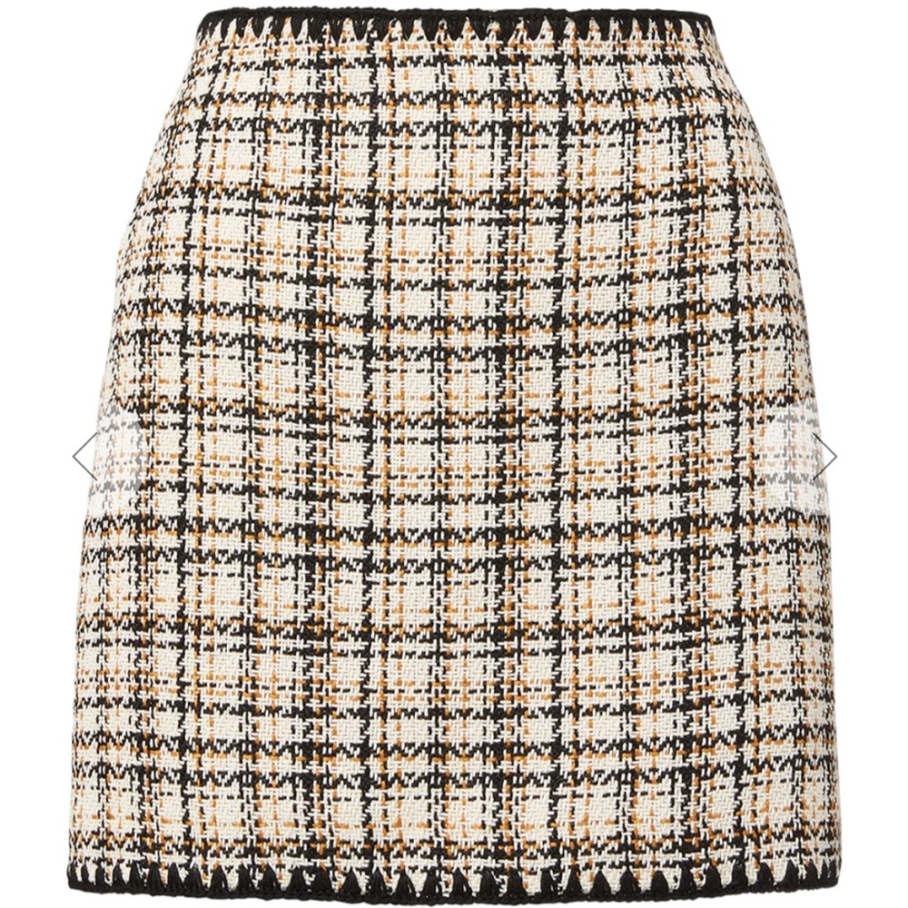 Veronica Beard Ohemia Crochet-Trim Tweed Miniskirt in Ecru Ochre